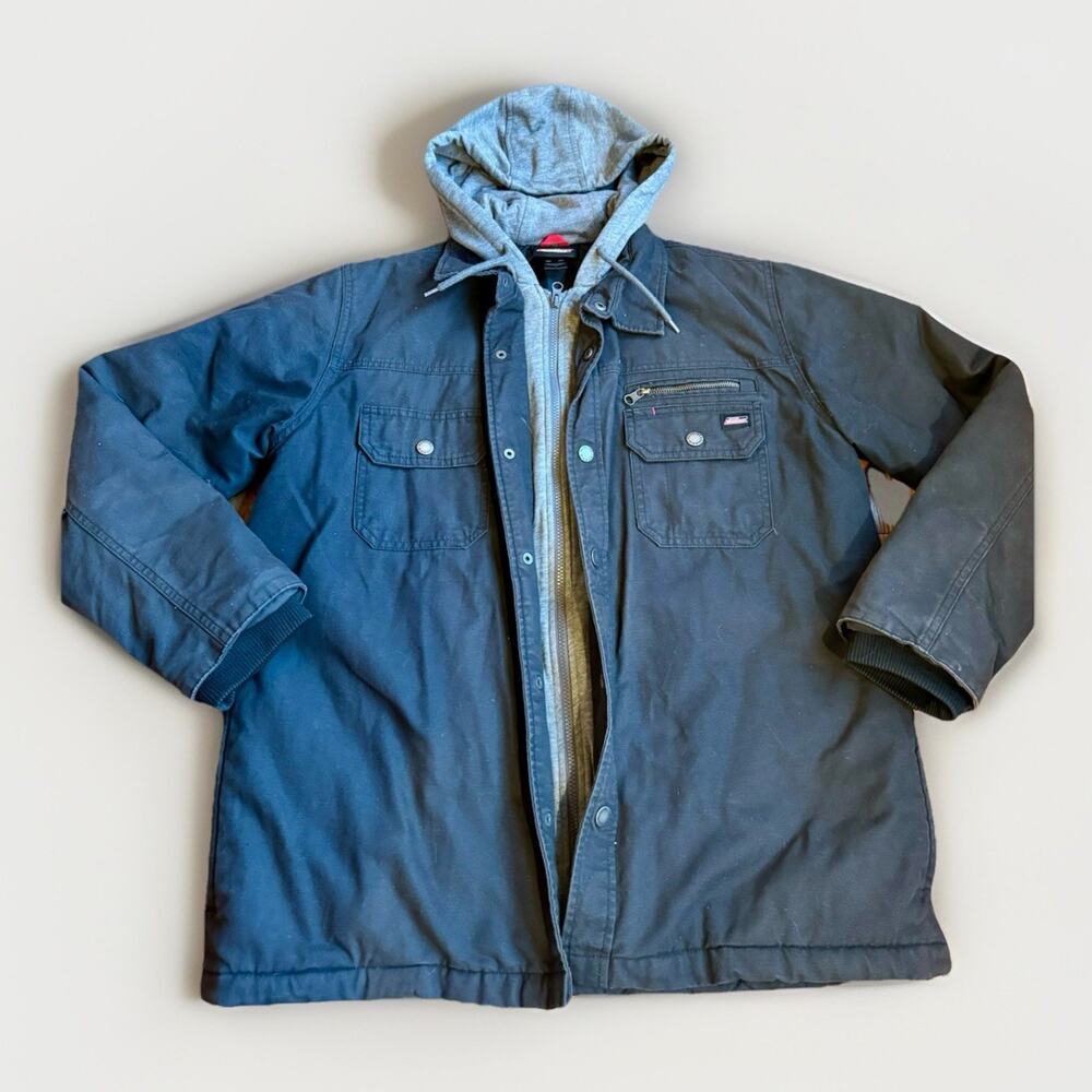 Y2K Dickies Jacket Mens Large Gray Quilted Hoodie Chore Denim Work Coat Utility